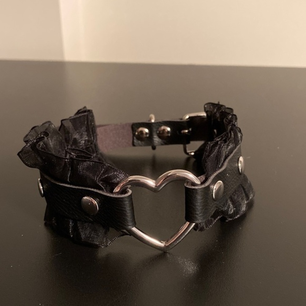 Black Heart Choker with Ruffle Detail
